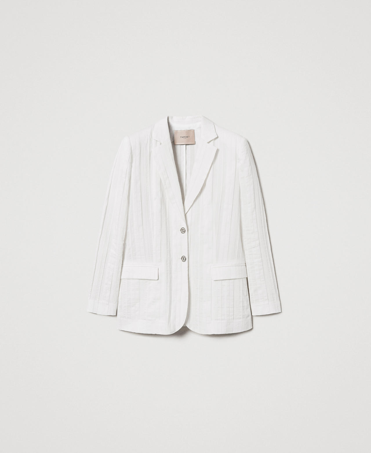 Blazer in striped linen-blend fabric