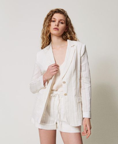 Blazer in striped linen-blend fabric