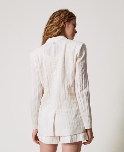Blazer in striped linen-blend fabric
