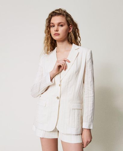 Blazer in striped linen-blend fabric