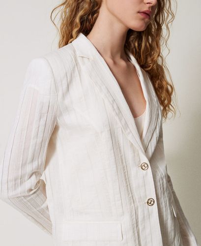 Blazer in striped linen-blend fabric