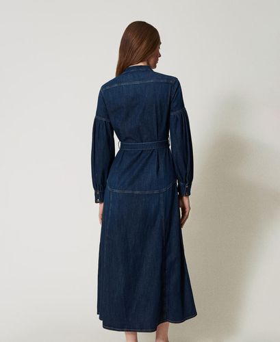Long denim dress with belt