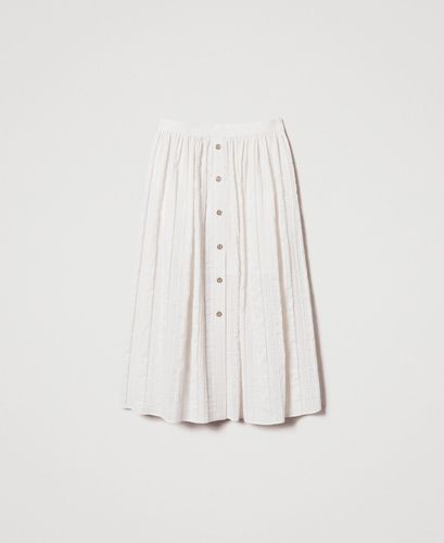 Long skirt in striped linen-blend fabric
