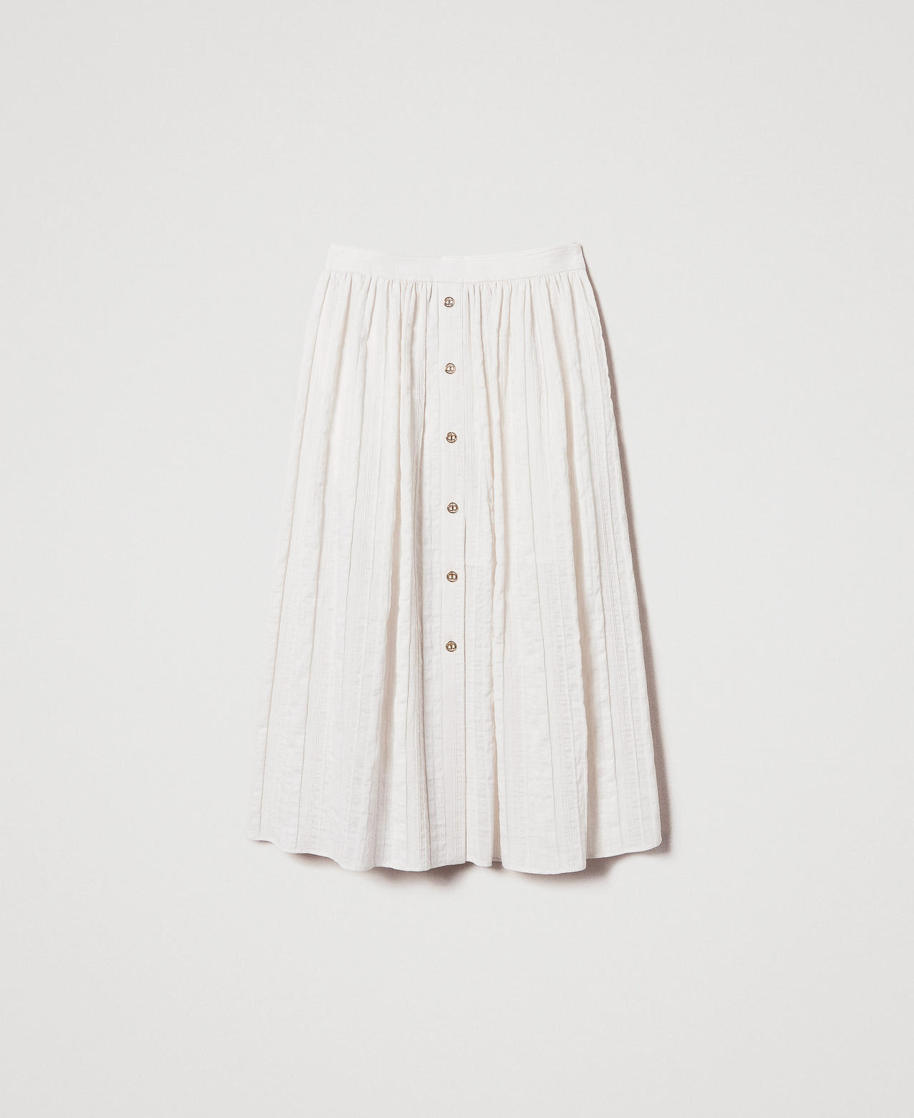 Long skirt in striped linen-blend fabric