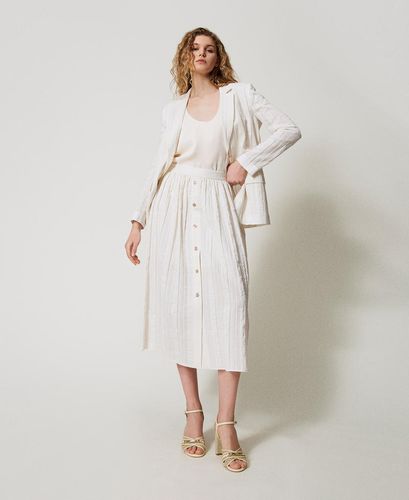Long skirt in striped linen-blend fabric