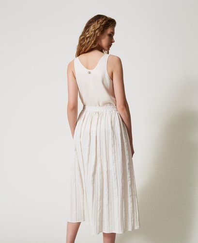 Long skirt in striped linen-blend fabric