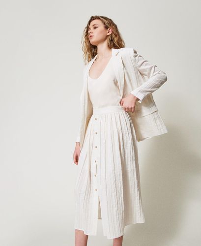 Long skirt in striped linen-blend fabric