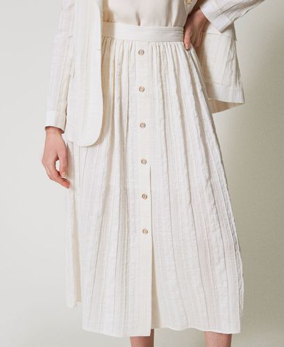Long skirt in striped linen-blend fabric
