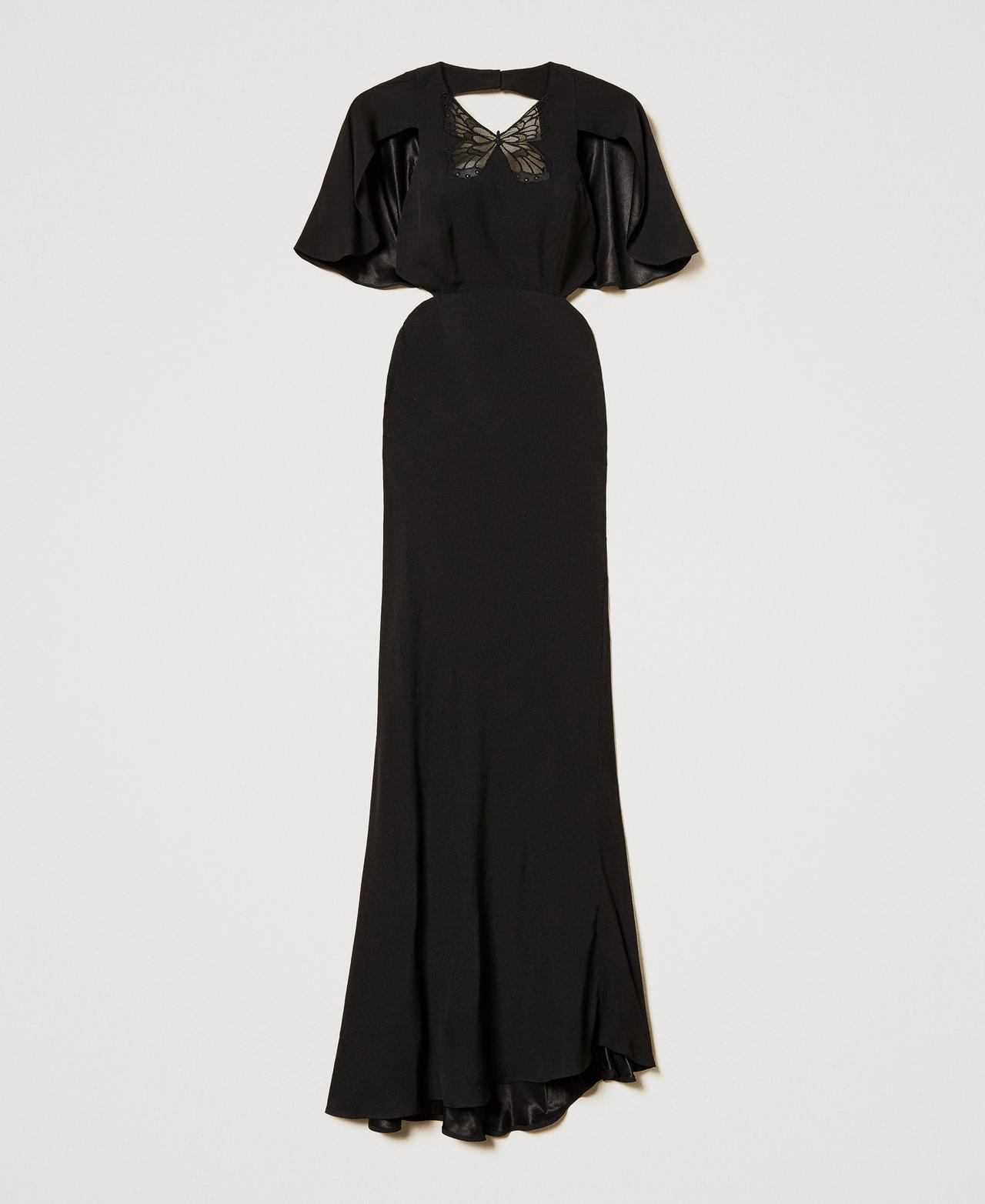 Long dress with cut-outs and an embroidered butterfly