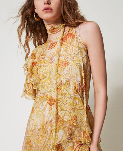'Salina' long crepon dress with print