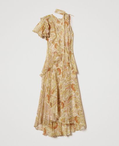 'Salina' long crepon dress with print