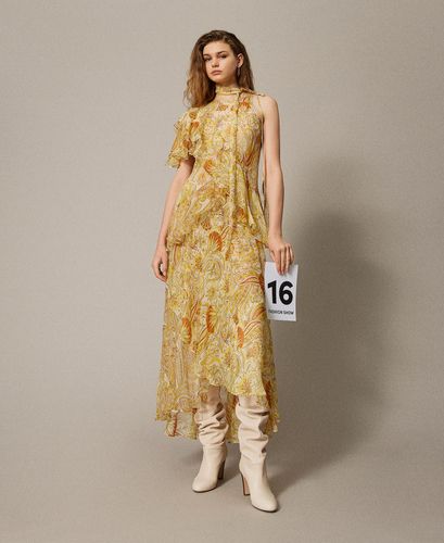 'Salina' long crepon dress with print