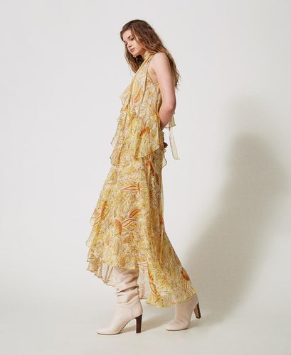 'Salina' long crepon dress with print