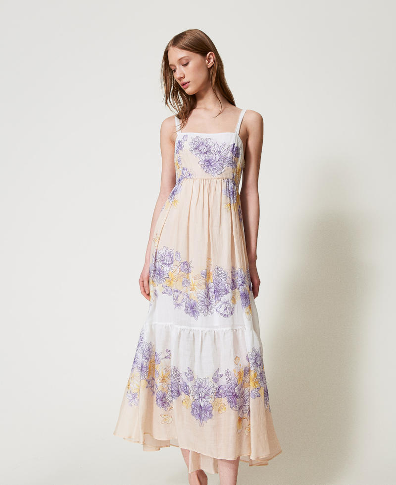 Long floral ramie bustier dress