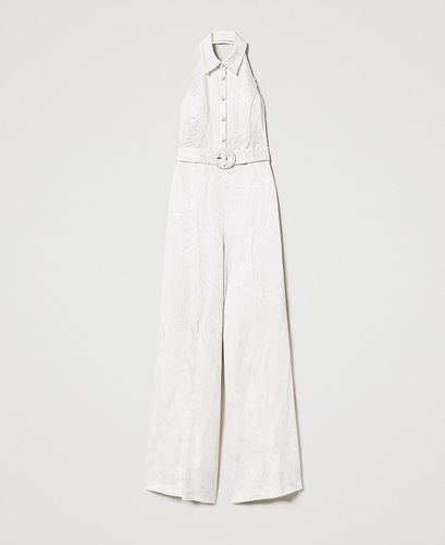 Long jacquard satin jumpsuit