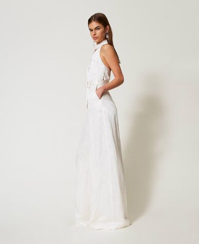 Long jacquard satin jumpsuit