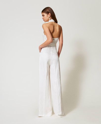 Long jacquard satin jumpsuit