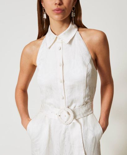 Long jacquard satin jumpsuit