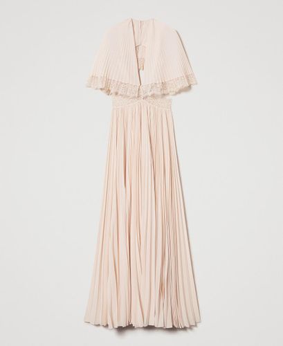 'Filicudi’ long pleated dress with lace PRETTY PINK