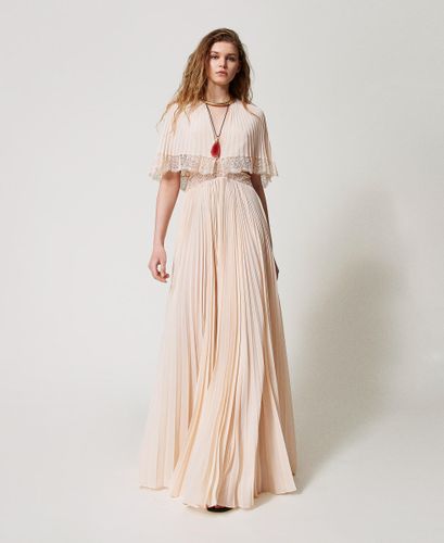 'Filicudi’ long pleated dress with lace PRETTY PINK