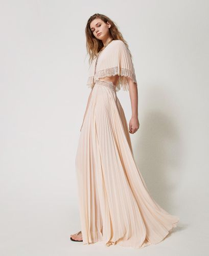 'Filicudi’ long pleated dress with lace PRETTY PINK