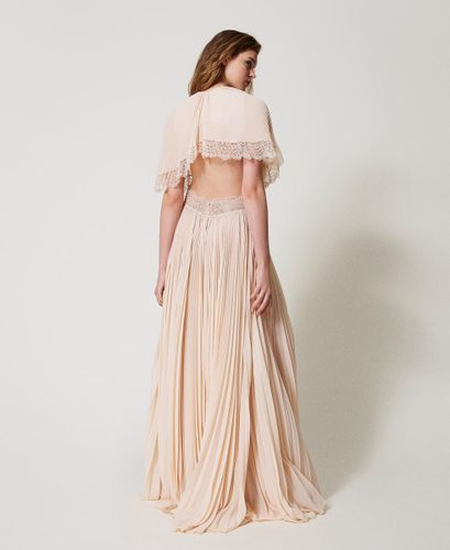 'Filicudi’ long pleated dress with lace PRETTY PINK