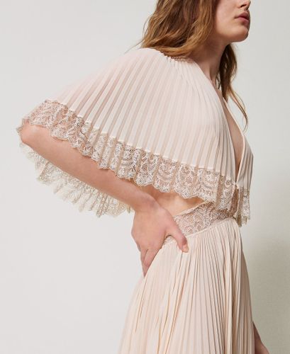 'Filicudi’ long pleated dress with lace PRETTY PINK
