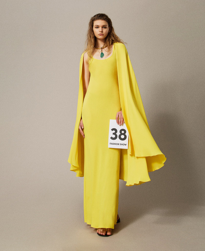 Ischia long georgette cape dress Passion Fruit” Yellow