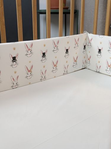 סט מצעים ללול תינוק 100% כותנה אורגנית עם מגן ראש מודולארי - ארנבים