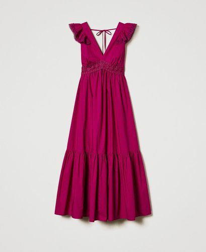 Long poplin dress with crochet detail Magenta Purple