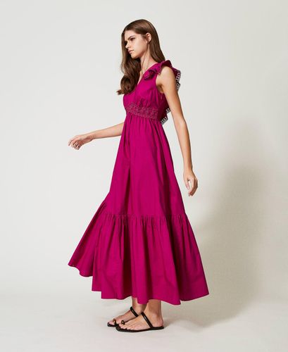 Long poplin dress with crochet detail Magenta Purple
