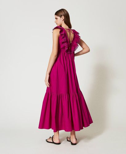Long poplin dress with crochet detail Magenta Purple