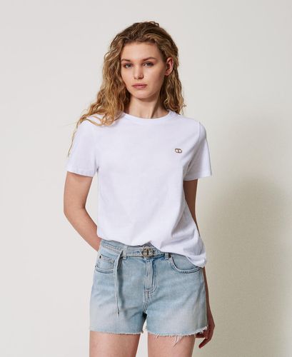 T-shirt with a rhinestone Oval T logo White