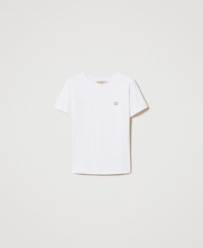 T-shirt with a rhinestone Oval T logo White