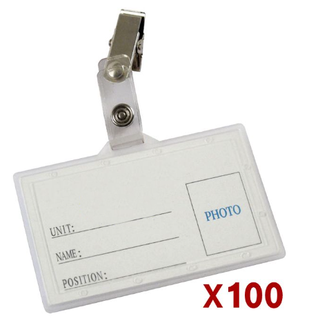 100 תגי שם מפלסטיק קשיח עם תופסן לבגד AV486