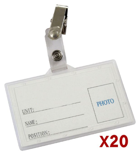 20 תגי שם מפלסטיק קשיח עם תופסן לבגד AV486