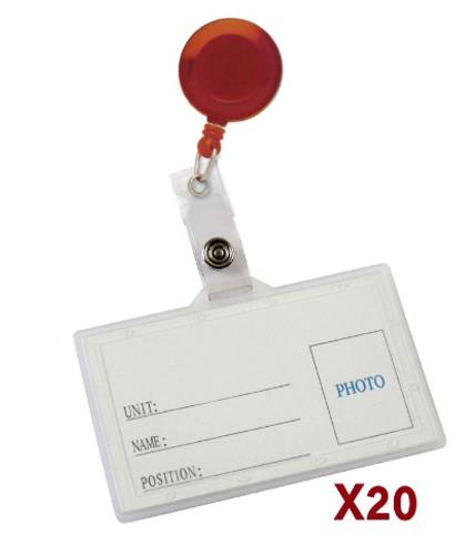  20 תגי שם מפלסטיק קשיח עם תופסן יו-יו