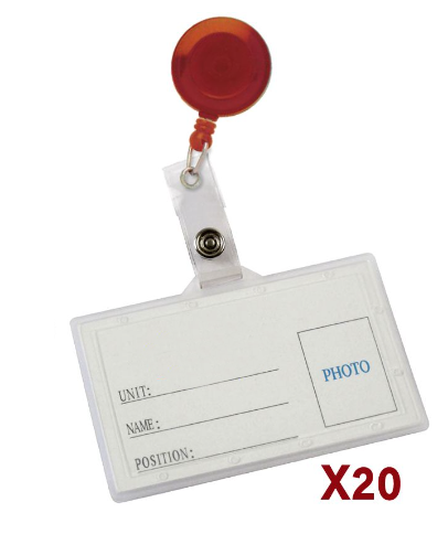 20 תגי שם מפלסטיק קשיח עם תופסן יו-יו