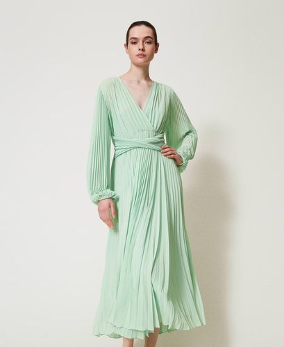 Long pleated georgette dress Mint