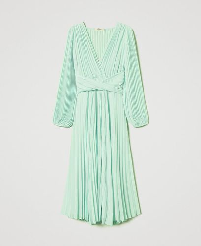 Long pleated georgette dress Mint