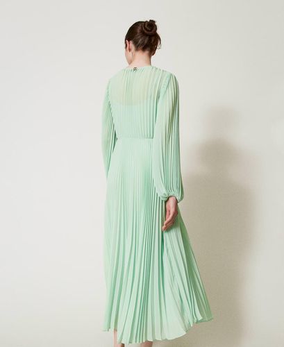Long pleated georgette dress Mint