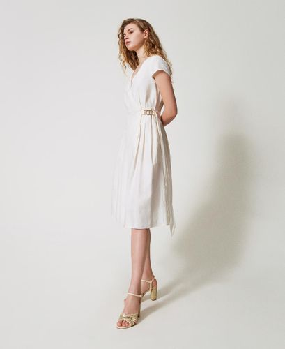 Linen-blend midi dress