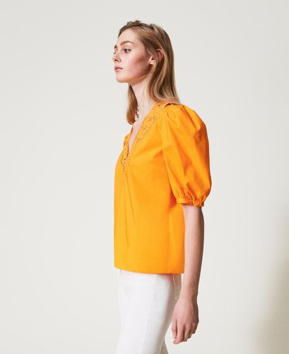 Blouse in broderie anglaise poplin Yellow Marigold