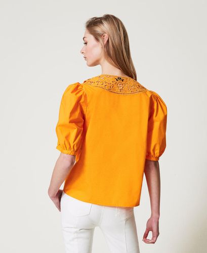 Blouse in broderie anglaise poplin Yellow Marigold