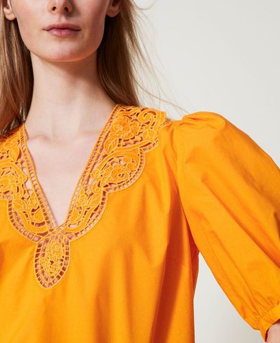 Blouse in broderie anglaise poplin Yellow Marigold