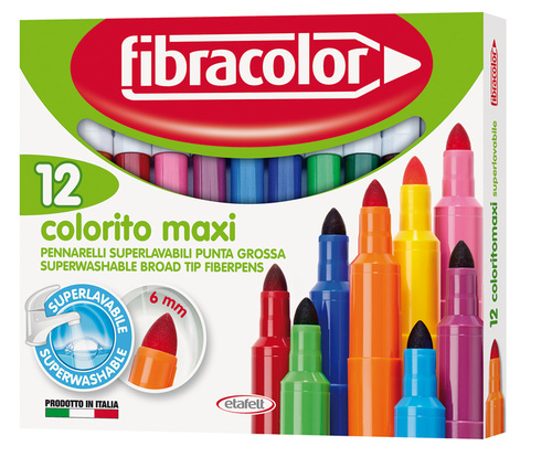 טוש מקסי עבה 12 גוונים FIBRACOLOR