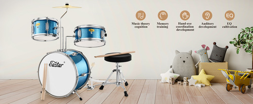 מערכת תופים לילדים בצבע כחול שמיים מטאלי 