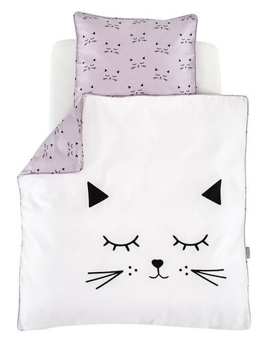 סט 5 חלקים 100% כותנה היפראלרגנית למיטת תינוק / מעבר (שמיכה, כרית, ציפית, ציפה, סדין) - Cuddly Cat