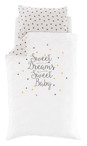 סט 5 חלקים 100% כותנה היפראלרגנית למיטת תינוק / מעבר (שמיכת חורף, כרית, ציפית, ציפה, סדין) - Stars Yellow