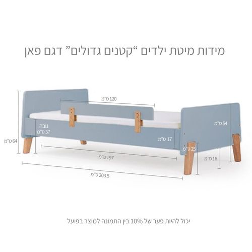 מיטת ילדים דגם פאן קטנים גדולים - צבע כחול + אלון אדום